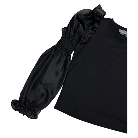 Anthropologie Ruffled Sheer Puffy Sleeve Womens Black Blouse Top Shirt Medium - Picture 3 of 5